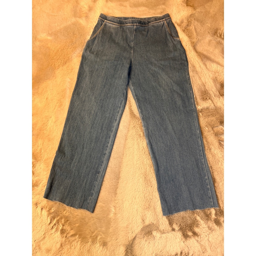 L.L.Bean Denim‎ Pants Raw Hem Cropped Wide Leg Pull On Waist Petite S